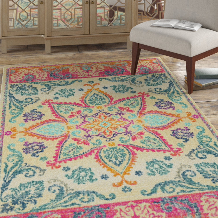 Bungalow Rose Mendivil Ornamental Tufted Pink & Teal Area Rug Wayfair